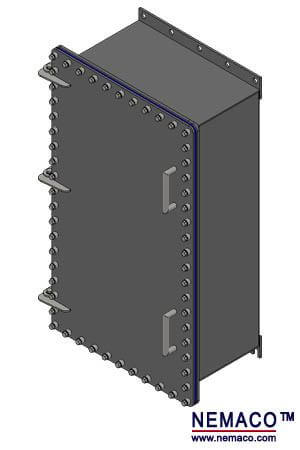 ISOMETRIC VIEW OF POWDER COATED STEEL NEMA 6 LARGE ENCLOSURE