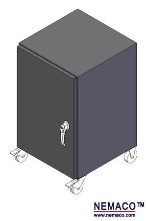 One door Mobile wheel NEMA 3r enclosure powder coated in black